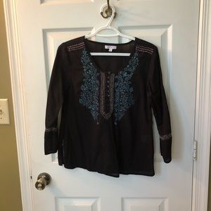 Black boho 3/4 sleeve shirt